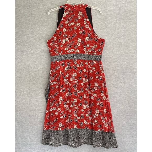 Cato Floral Asymmetrical Ruffle Wrap Dress 16 16W Red Black Cottagecore Romantic - Picture 7 of 14